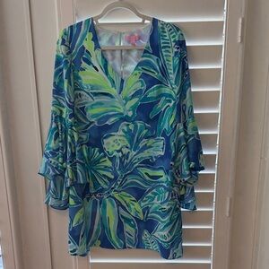 Lilly Pulitzer Blue and Green Tropical Long Sleeve Dress